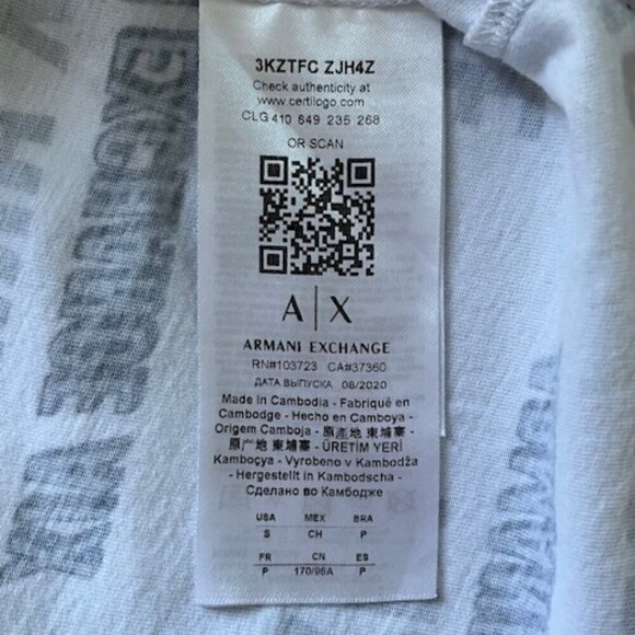 ARMANI EXCHANGE Men's All Over Logo White Navy Crew Neck T-Shirt Tee Size Small - Picture 6 of 7